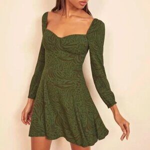Reformation Mochi Jungle Green Animal Print Mini Dress